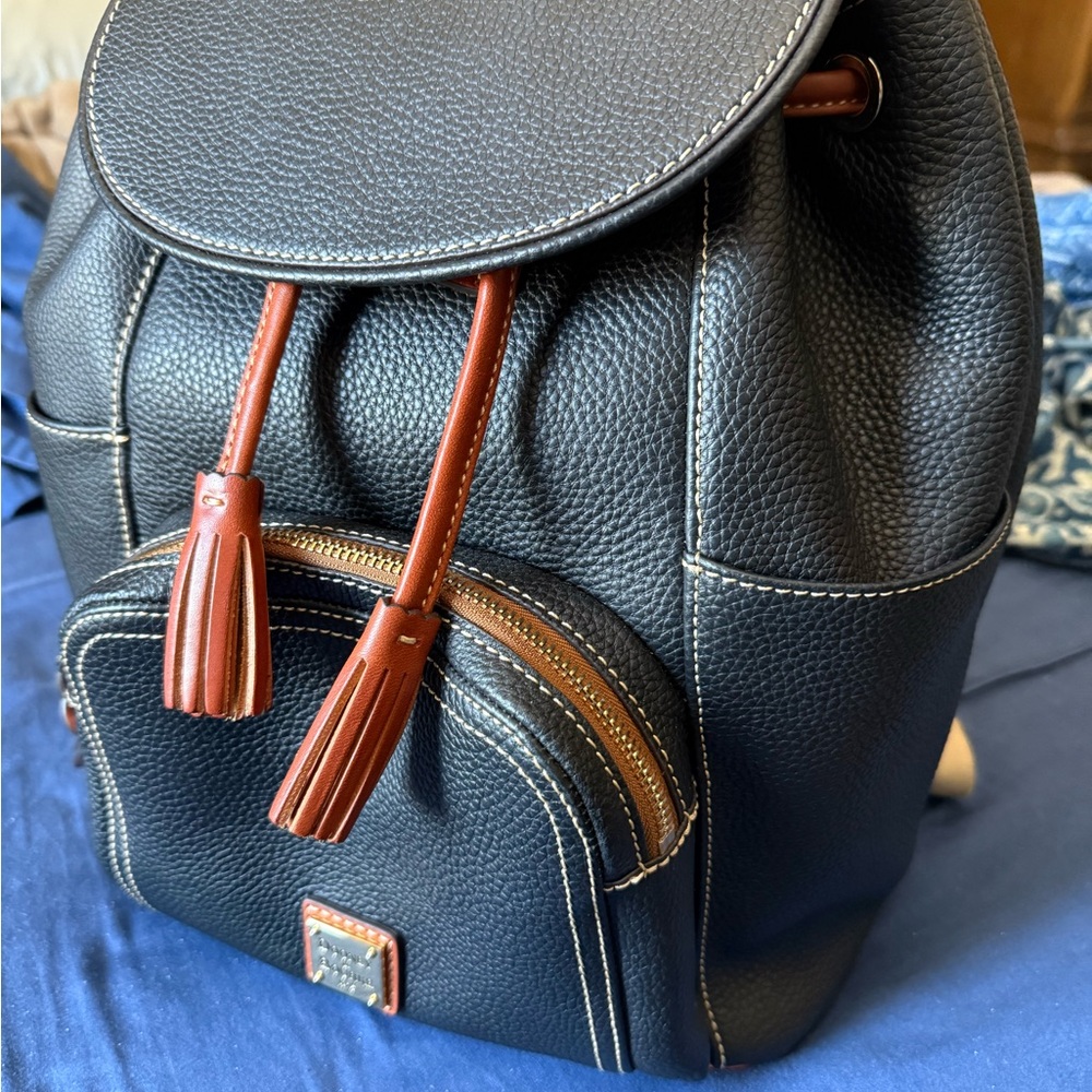 Black Leather Backpack with Brown Accents